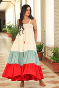 Deep Colour Full Flare Tiered Dress - Indianvirasat