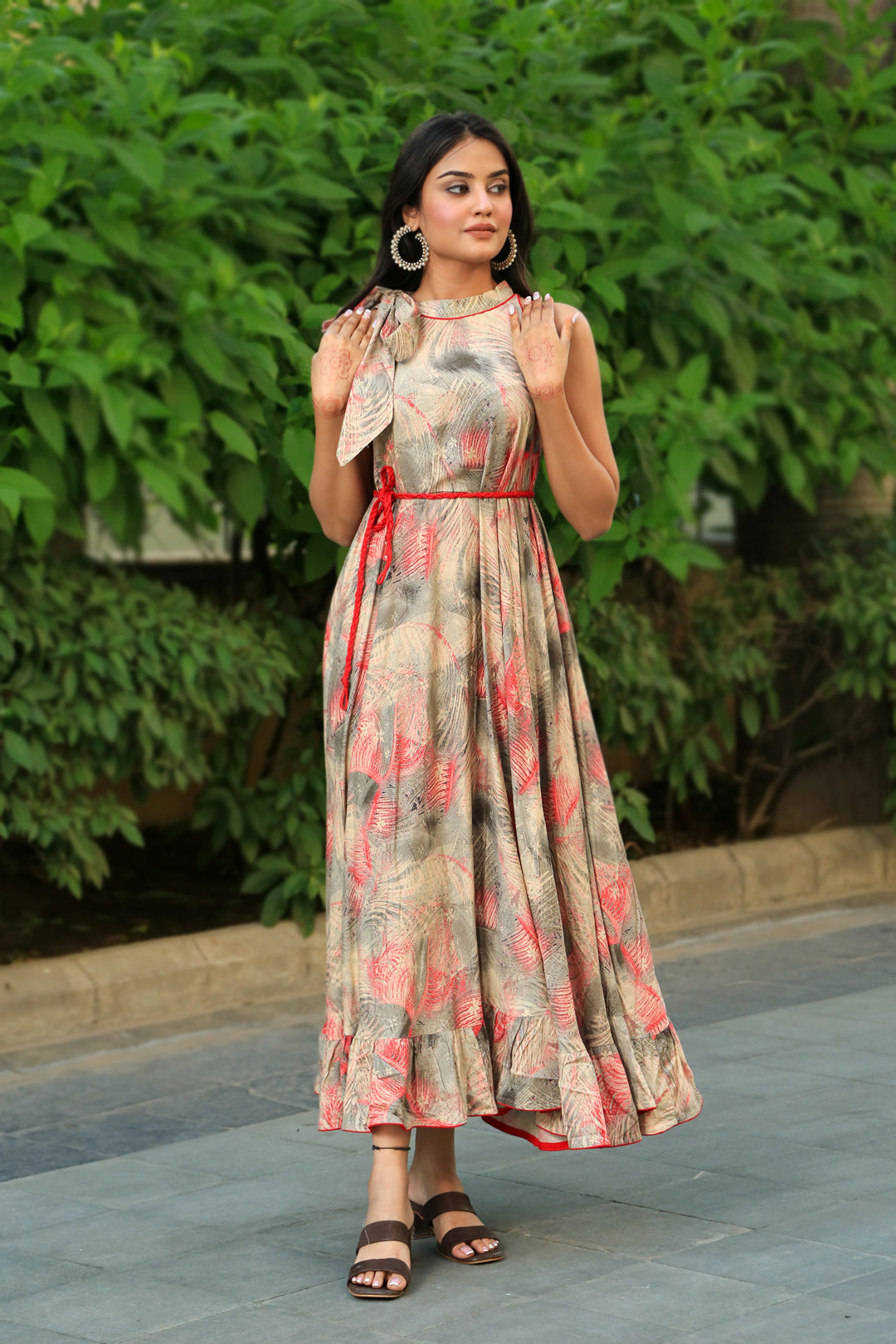 Printed Halter Neck Flairy Dress – Indianvirasat