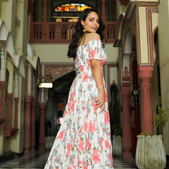 Contemporary White Floral off Shoulder Dress