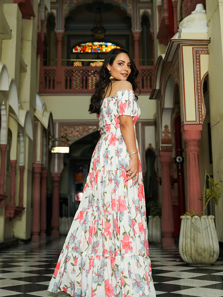 Contemporary White Floral off Shoulder Dress