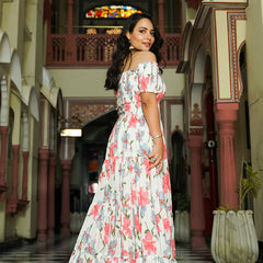 Contemporary White Floral off Shoulder Dress