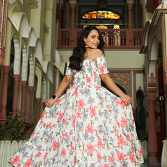 Contemporary White Floral off Shoulder Dress