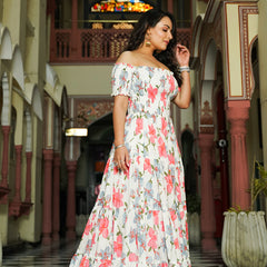 Contemporary White Floral off Shoulder Dress