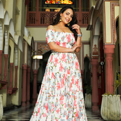 Contemporary White Floral off Shoulder Dress