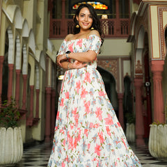 Contemporary White Floral off Shoulder Dress