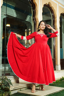 Simple red anarkali outlet suit