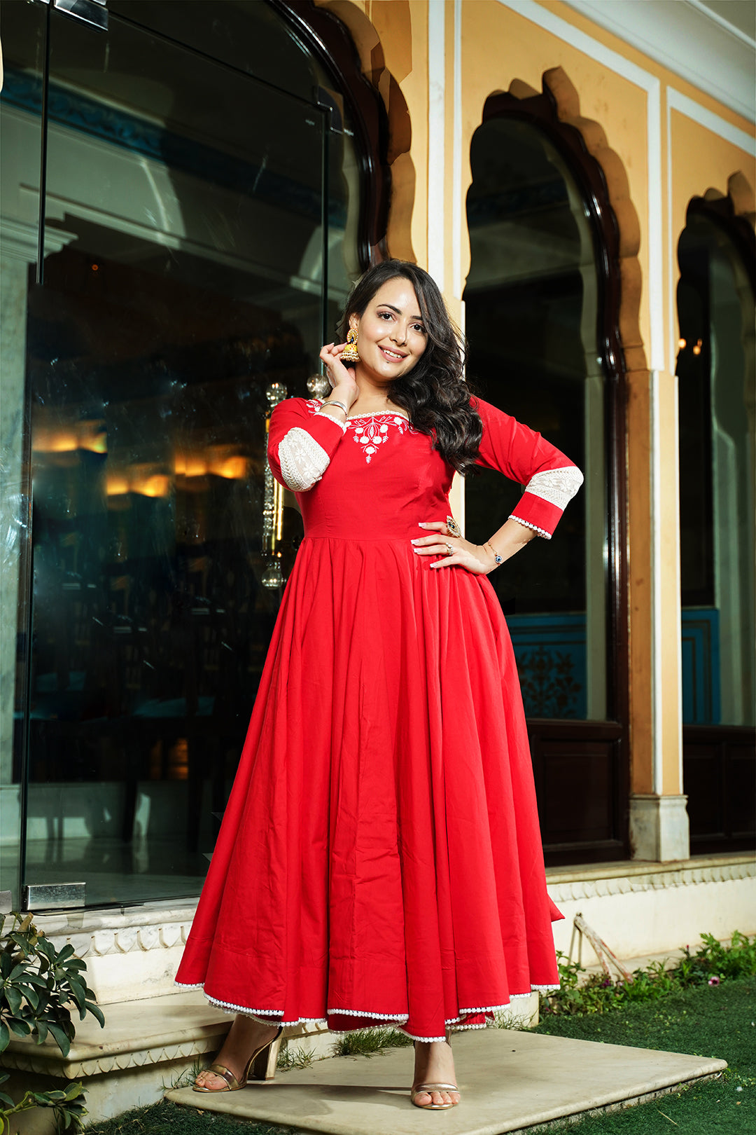Pleasance Tomato Red Colored Festive Wear Weaving Jacquard Silk Gown