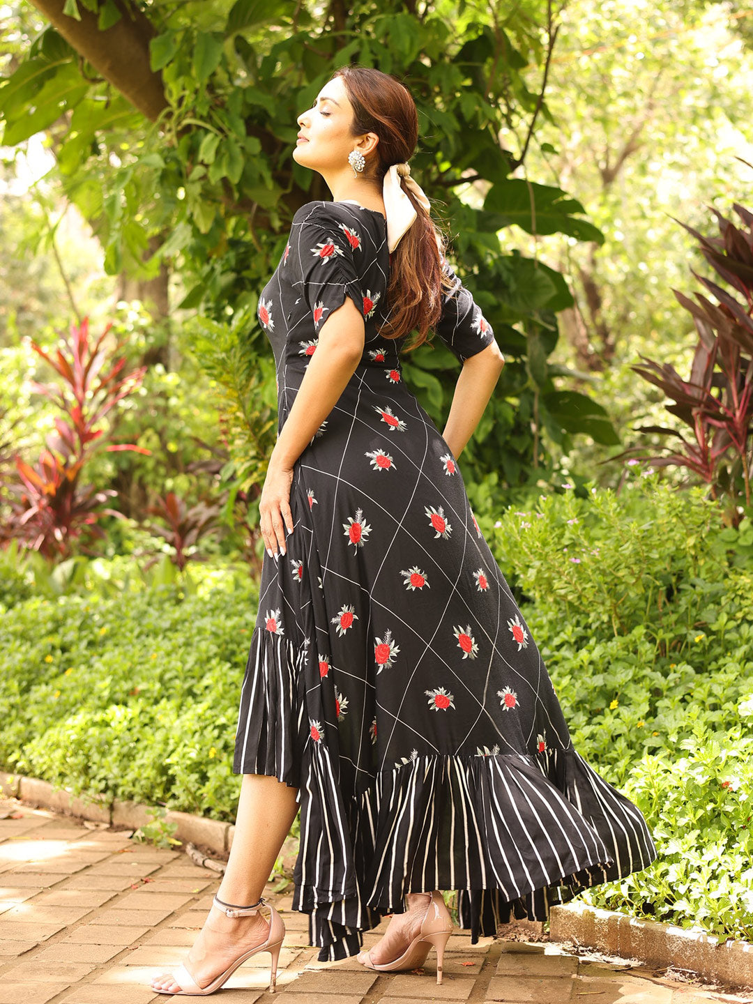 Royal Black Floral Dress – Indianvirasat