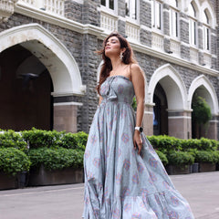 Cadet Grey Off Shoulder Maxi Dress