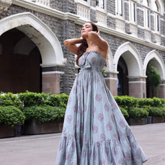 Cadet Grey Off Shoulder Maxi Dress