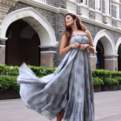 Cadet Grey Off Shoulder Maxi Dress