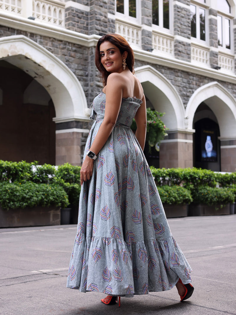 Cadet Grey Off Shoulder Maxi Dress
