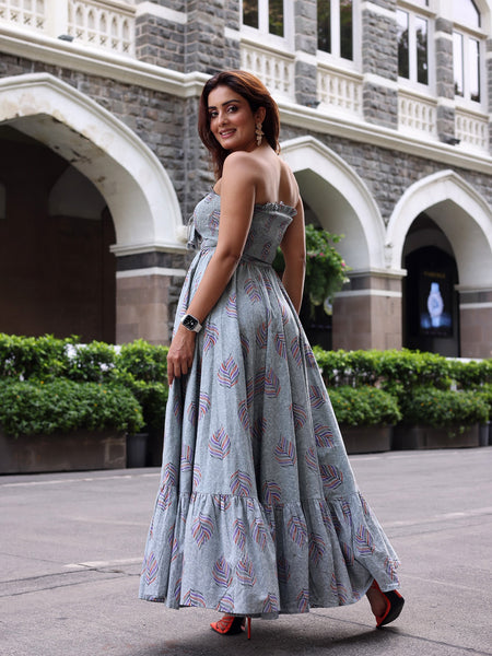 Cadet Grey Off Shoulder Maxi Dress