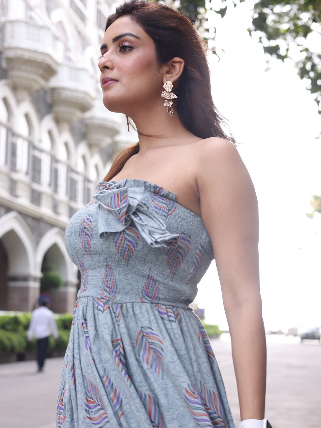 Cadet Grey Off Shoulder Maxi Dress - Indianvirasat